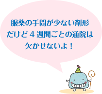 服薬の手間が少ない剤形だけど4週間ごとの通院は欠かせないよ！